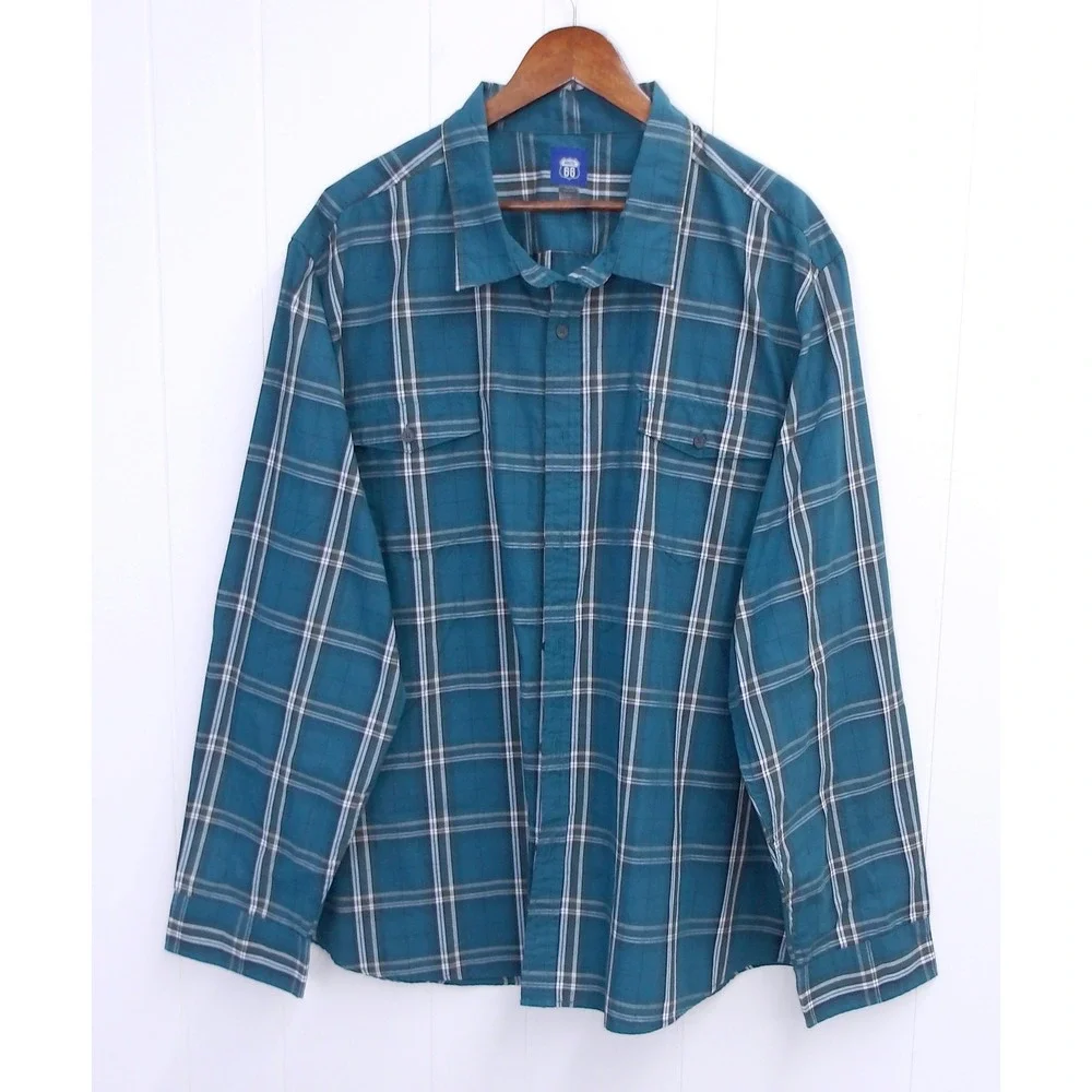 Route 66 Mens 4XL Green Plaid Short Sleeve Button‎ Up Casual Shirt / #1035